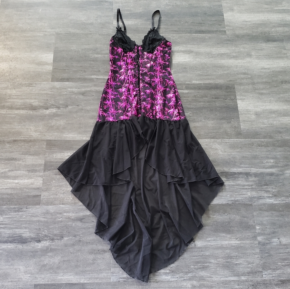 Black Pink SL Long Corset Lingerie Nightie